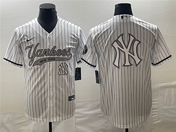 Men's New York Yankees White Team Big Logo Cool Base With Patch Stitched Baseball Jersey